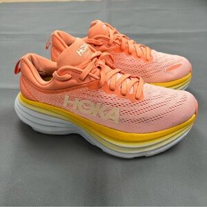 Hoka One One Womens Bondi 8 Size 6.5(B) Peach Running Shoes Sneakers 1127952